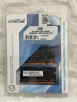 2 Crucial PC2-5300 (DDR2) 1 GB (2x 512 MB) SODIMM Kit PC2-5300 DDR2 Memory - Image 1 of 3