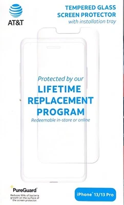 Protector de pantalla antimicrobiano de vidrio templado AT&T - iPhone 13/13 Pro - transparente Foto 1 de 3