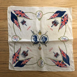 Vintage 30s 1930s 1937 King Edward VIII Coronation Handkerchief Silk Bandana - Picture 1 of 11