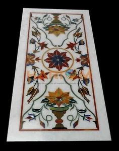 18''x24'' White Marble Console Table Top Multi Mosaic Floral Inlay Decor W378 - Picture 1 of 4