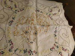 Cat Hand Embroidered Quilt Blocks Fairway Needlecraft 3 Completed - Picture 1 of 12