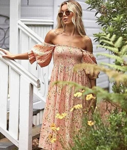 Coven + Co ~ Meadow Gown Floral Midi Dress Shirred Cotton XS 8 10 12 US 4 6 8 - Bild 1 von 9