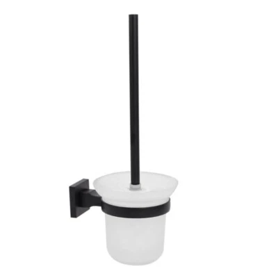 Porta scopino in acciaio nero bicchiere in vetro fissaggio con viti o senza - Immagine 1 di 2