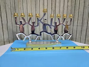 Vtg TOWLE Silver Plated Menorah Dancing Figures Hanakkah Contemporary Artsy MCM - Picture 1 of 4