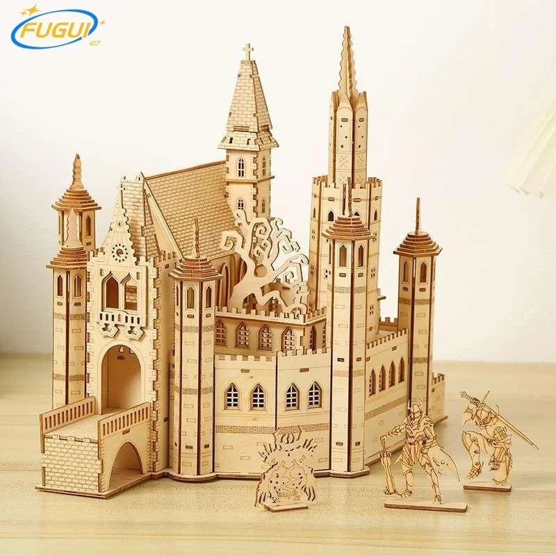 Rompecabezas de madera 3D kits modelo castillo hágalo usted mismo para regalos de cumpleaños adultos y adolescentes Foto 1 de 4