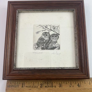 Vintage Owl Art Work Handmade Signed AG Small Framed Art Ink? 97/150 - Picture 1 of 3