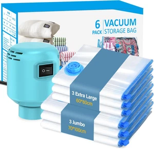 Vacuum Storage Bags 6-Pack W/Electric Pump Jumbo & Large Dustproof Waterproof - Picture 1 of 12