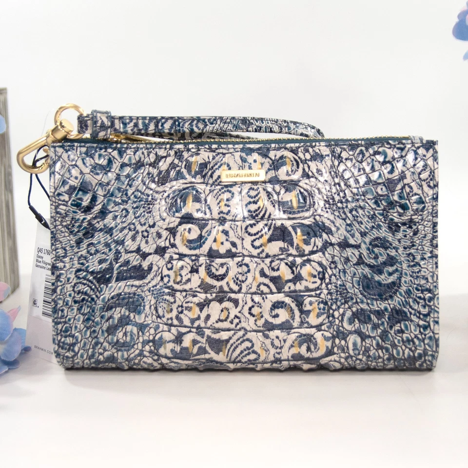Brahmin Blue Filigree Melbourne Leather Daisy Clutch Wristlet
