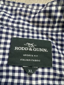 Rodd Gunn Shirt Mens XL Gray Gingham Check Sports Fit Classic Career Work - Picture 1 of 6