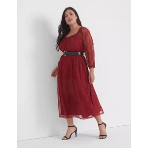 Lane Bryant Red 3/4-Sleeve Sweetheart-Neck Romantic Lace Midi Dress Size 14/16 - Picture 1 of 8