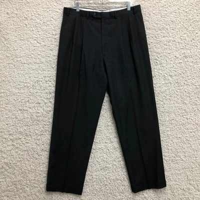 Pantalones de vestir Ralph Lauren 36x31 para hombre negros plisados delanteros rectos lana preppy Foto 1 de 4