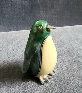 Monet Penguin Figure Enameled Collectible Trinket Box Mini Green Cream Signed - Picture 1 of 9
