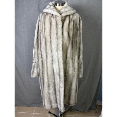 Abrigo de piel sintética azul plateado de Annis de los años 50 con capucha glamuroso de mediados de siglo L/XL Foto 1 de 4