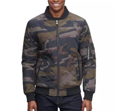 Chaqueta Bomber Calvin Klein Para Hombre Acolchada Diamante Oliva Camuflada Prendas Exteriores Pequeña Foto 1 de 4