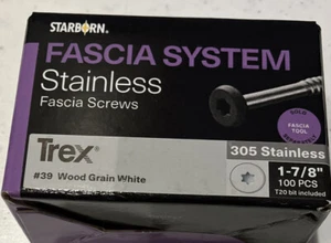 STARBORN Fascia System for TREX 1-7/8" 305 Stainless Screws #39 Wood Grain White - Picture 1 of 2