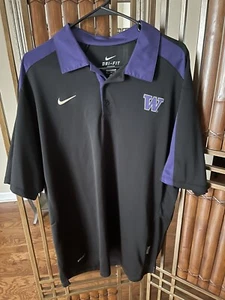 Nike Washington Huskies Polo Dri Fit Black Purple XL NWOT - Picture 1 of 11
