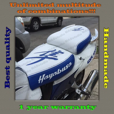 CUSTOM Design Seat Cover Suzuki Hayabusa 99-07 white-blue+blue-white 001 - Image 1 of 4