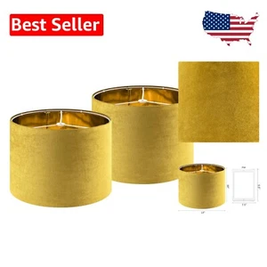 Elegante Juego de Pantalla de Lámpara de Tambor de Terciopelo Amarillo de 2 - 13" Adecuado para Varios Estilos - Imagen 1 de 11