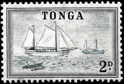 Tonga 1953 SC#102 SHIP,BOAT,CANOE and SCHOONERS /MVLH OG VF - Image 1 of 2