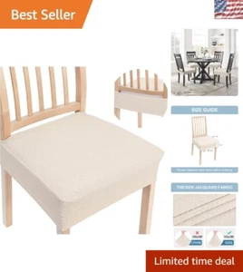 Set of 2 Removable Jacquard Seat Covers for Dining Chairs - Elastic Fit, Beige - Picture 1 of 9