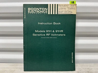 Boonton Electronics 91D RF Voltmeter Instruction Book 91D 8-63 - Image 1 of 4