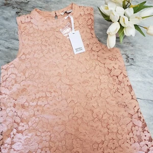 Spitzen Tank Bluse Medium Pfirsich Hi Lo Saum hinten Knopfverschluss Rose & Oliv - Bild 1 von 12