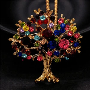 NEW Colorful Crystal Rhinestone Flower Tree Sweater Chain Necklace USA Seller - Picture 1 of 3
