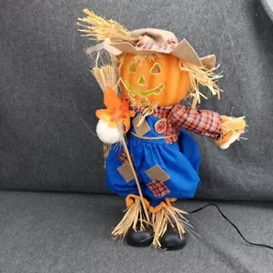 Fiber Optic 16" Standing Scarecrow Pumpkin Head Color Changing Lighted HALLOWEEN - Picture 1 of 6
