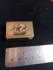 Vintage Brass Petite Matchbox Holder. Ship And Compass