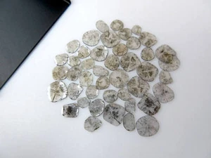 4 Pieces/5mm To 9mm/White Black Salt And Pepper Raw Diamond Flat Slices Diamond - Picture 1 of 5