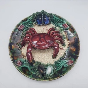 Majolica Palissy Style Crab & Shells 9" Diameter Plate Wall Decor - Unbranded - Picture 1 of 11