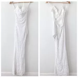 Sophia Thomas White Sequin Cut Out Maxi Gown Size 0 - Picture 1 of 10
