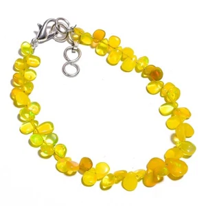 18.85 Ct. Natural Fire Yellow Ethiopian Opal Smooth Beads Bracelet 7-8" A-2042 - Picture 1 of 1