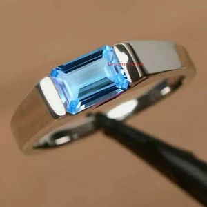 Natural Blue topaz Gemstone with 925 Sterling Silver Ring  For men's  #089 - Picture 1 of 4