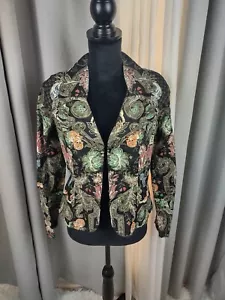 Mary Bays (Victoria Royal) Vintage Beaded Floral Print Silk Blazer, Size 4 - Picture 1 of 9