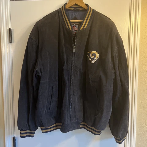 St. Louis Rams Suede Leather NFL Bomber Jacket Embroidered Men's Size XL Cover