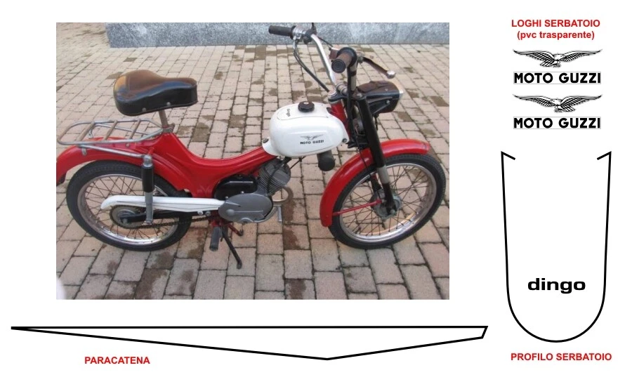 KIT COMPLETO Adesivi Moto Guzzi Dingo 50 3 marce decals serbatoio restauro moto
