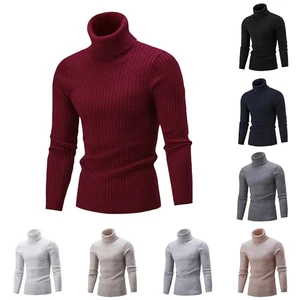 Mens Long Sleeves Turtle Neck Turtleneck Sweater Stretch Jumpers Tops Pullover - Picture 1 of 13