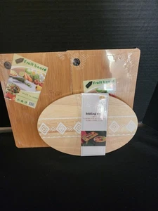 Target 2022 Wooden Folding Tray Oval Charcuterie Board/2 Bamboo Fruit Boards NEW - Picture 1 of 7