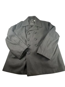 Old Navy Men’s Black Wool Blend Peacoat Jacket L Large Double Breasted Anchor Bu - Picture 1 of 12