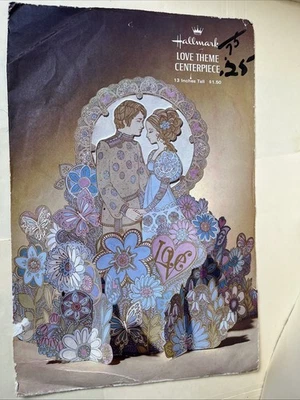 VINTAGE HALLMARK 1970s Love Theme CENTERPIECE  Art Nouveau 13” Paper Décor - Image 1 of 4