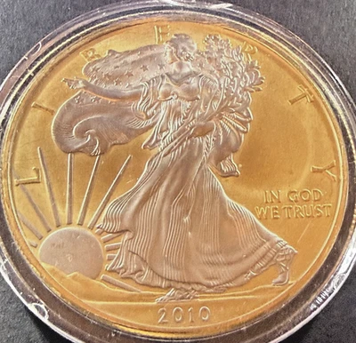 American Silver Eagle 2010. Ouro reverso e prata dourado. - Imagem 1 de 4