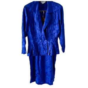 Vintage 100% Silk Butterfly Garden Embossed Print Skirt Suit Set size M 8 🦋 - Picture 1 of 9