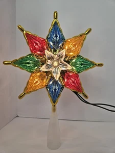 Vintage Christbaumspitze Stern Schneeflocke beleuchtet Starburst bunt. - Bild 1 von 8