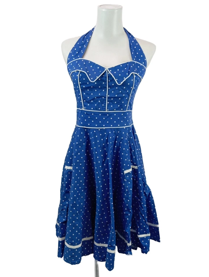 HELL BUNNY Vestido de cuello Halter Mujeres Vestido Talla EU 38 azul look casual - Imagen 1 de 4