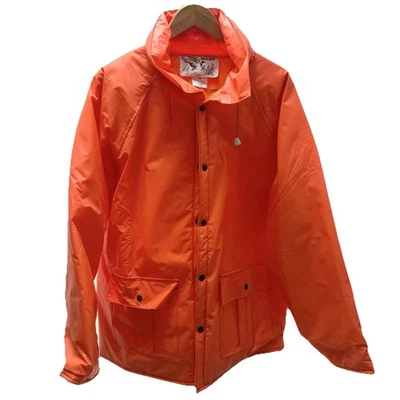 Duck Bay Rain Jacket Orange XL Hooded Fleece Lined Hunting PVC Outdoor 90’s VTG - Image 1 of 4