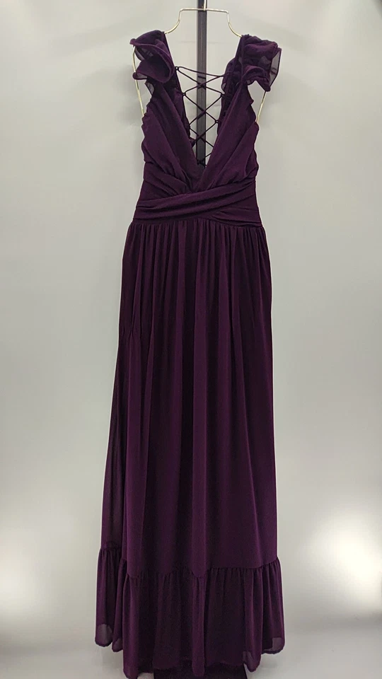 Lulus 女式紫色荷叶边系带长裙大号 — 第 1/2 张图片