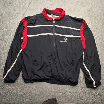Vintage 90s Sergio Tacchini 1/2 Zip Lined Windbreaker Jacket Men 46 XL Zip Black - Image 1 of 4