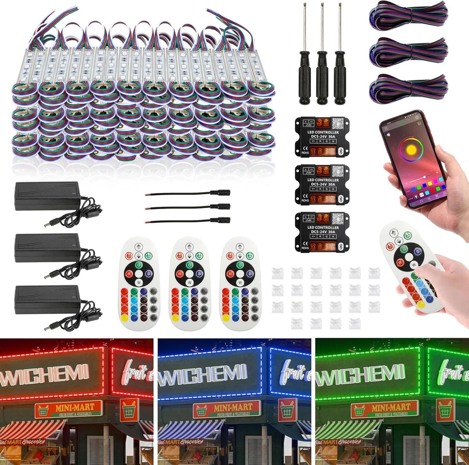 WICHEMI 120ft Storefront LED Lights 240 RGB Modules Bluetooth Control – Open Box - Image 1 of 4