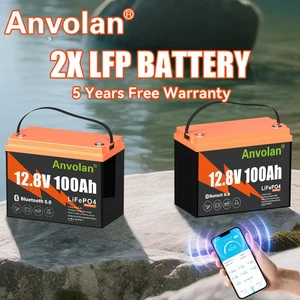 2X Batería LiFePO4 12V/24V 100Ah 200Ah Batería Litio BMS Bluetooth RV Solar - Imagen 1 de 13